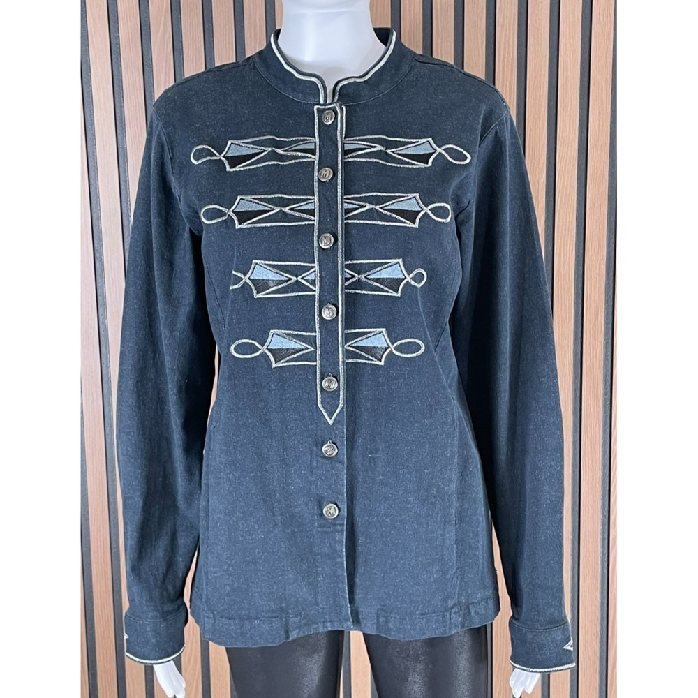 Bob Mackie Wearable Art Women's M Blue Embroidered Denim Western Button Jacket‎